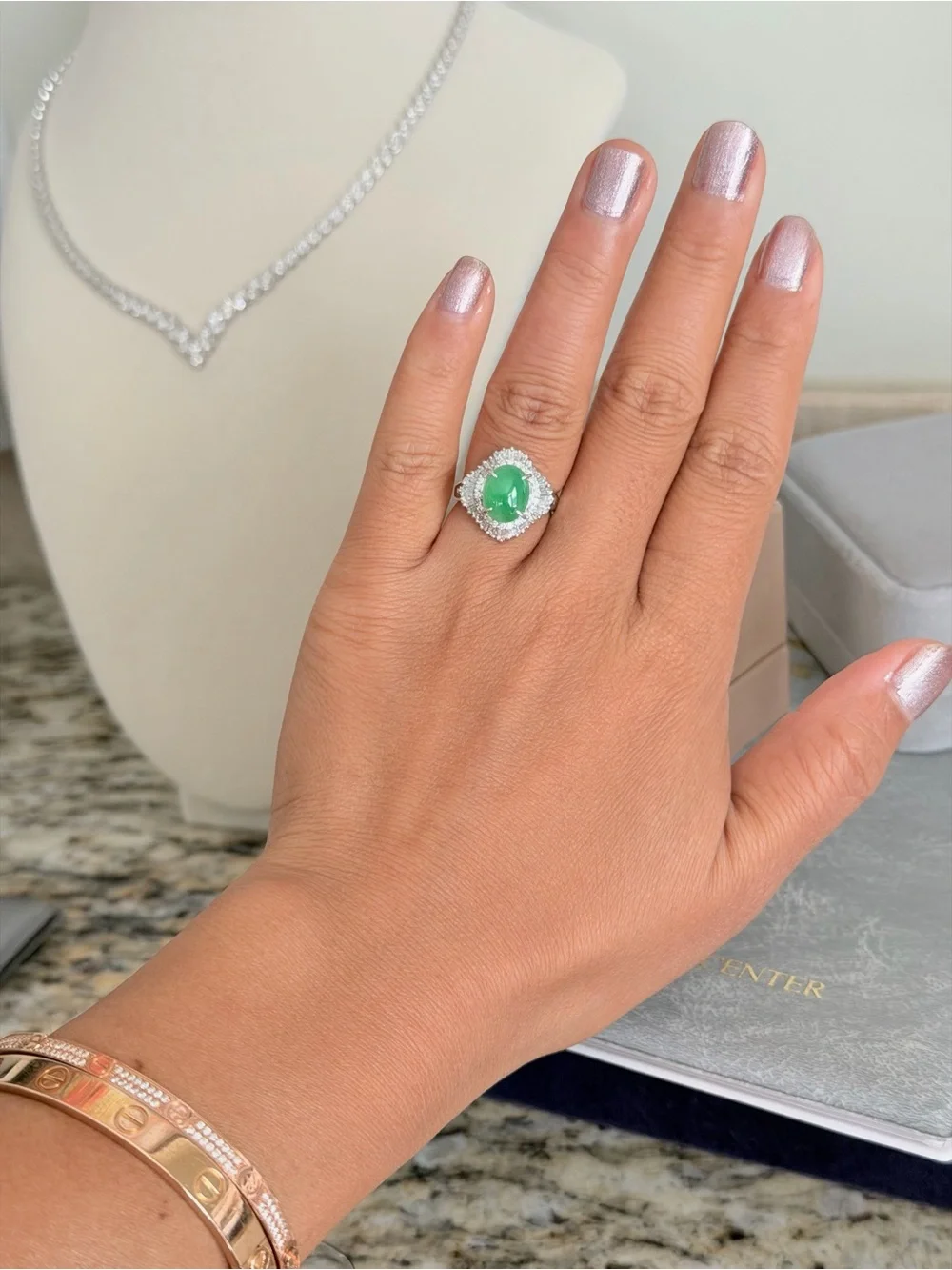 Natural Jade and natural diamonds Ring - Women Jewelry